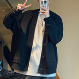 妙奕嘉卫衣男士外套春秋款2025新款秋季男装情侣装无帽卫衣长袖宽松夹克 华夫格黑扣卫衣外套【黑色】 L