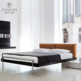 菲尼其（FURNITURE）意式极简真皮双人床1.8米头层牛皮橙色不锈钢现代简约主卧皮质床  【1.5米】卢卡橙/Luca 意式极简