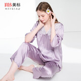 美标商场同款送礼真丝睡衣女春秋100%桑蚕丝绸性感外穿本命年红家居服 灰紫 M (160/84A)