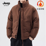 JEEP SPIRIT吉普棉衣春秋美式简约男士新款休闲棉服百搭面包服保暖棉袄子外套 深咖啡 XL