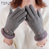 TSFUL保暖手套冬季女加绒加厚骑行全指分指毛绒可爱卡通韩版简约防