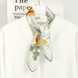 达芬奇密码纯真丝小方巾女装 春秋季薄款气质百搭桑蚕丝小方巾 节日生日礼物 爱丽丝的下午茶 绿色