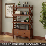 千美居  美式书架落地实木组合书柜书橱厨房置物架欧式家用收纳展示架 浅咖啡四层80*36*169