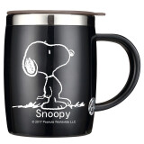 史努比(SNOOPY)保温杯不锈钢隔热喝水杯男女士办公室咖啡杯马克杯学生大容量冲饮杯子420ML DP-5002H黑色