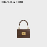 CHARLES&KEITH编织手柄毛绒手提斜挎包婚包小方包生日礼物CK2-50781528-1 CK2-50781528Dark Brown深棕色 S