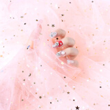 京弗 星空网纱星星纱蕾丝网纱布料拍照道具头纱亮片布网红美甲背景布 杏粉金星(1米x1.5米 多件连一起
