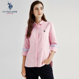 U.S. POLO ASSN.长袖衬衫女纯色防走光商务休闲纯棉衬衣春季通勤翻领女装上衣