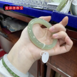 呈源祥 CREORISETIN和田玉手镯晴水绿正圈宽版扁条玉镯子新疆天然冰种翡翠玉石网红款 内径57-58(建议100-115斤)