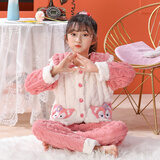 女童睡衣珊瑚绒秋冬加绒加厚小女孩可爱卡通儿童法兰绒家居服套装 WF115琳娜贝尔 140 /16码身高130-140cm65斤内