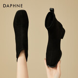 DAPHNE达芙妮短靴女秋冬加绒瘦瘦靴冬季新款女靴冬款棉靴英伦风弹力皮靴 黑色4cm 38 (240mm)