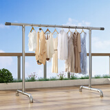 木樽加粗钢管晾衣架落地室内户外双杆晾衣杆晒被架简易阳台挂衣晾衣服 单杆延伸 高1.5米 长2.0米