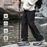 杉努（SHANNU）暴雨级防水冲锋裤男夏季户外登山美式机能工装裤子 黑色 4XL