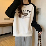 翎悦薄款卫衣女2025春秋装新款学生宽松长袖上衣休闲百搭打底衫 黑肩英文 XL 建议120-140斤