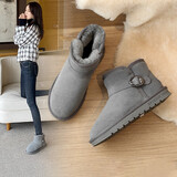ZHR反绒牛皮雪地靴女圆头套脚平底女靴保暖棉鞋手工缝制秋冬新 浅灰色 39