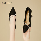 达芙妮气质高跟鞋2025春夏季新款法式OL一脚蹬单鞋女细跟浅口女鞋子 黑色 35