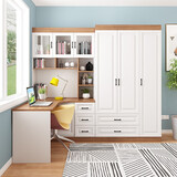 转角书柜电脑桌书桌连体组合衣柜 书架学习桌一体储物柜桌子 左转角加三门2400*1400*2100