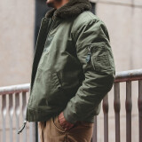 马登工装 美式复古B15飞行员夹克加厚翻毛领外套保暖棉服男春季 绿色 2XL