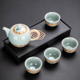 瓷牌茗茶具（cipaiming teaset） 茶具套装小套功夫茶壶便携一壶四杯家用会客泡茶器小茶台 哥窑竹韵一壶四杯+磁石干泡盘