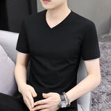 苏愚纯棉短袖t恤男士夏季薄款冰丝v领打底衫莫代尔纯色半袖体恤上衣潮 黑色V领短袖 3XL[建议150-165斤]