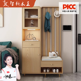 智新木王鞋柜家用门口入户柜带换鞋凳一体玄关柜客厅带挂衣架沙发隔断柜