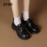 ZHR乐福鞋女春秋厚底英伦单鞋女时尚甜美学院风女鞋 BZ21 黑色 35 