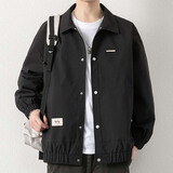 顶峰保罗（Dingfengbaoluo）港风翻领夹克男秋冬季宽松休闲百搭潮流工装外套JK02黑色L