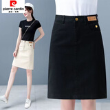 皮尔卡丹中长半身裙女夏季2025新款高腰显瘦显高百搭休闲韩版裙包臀一步裙 黑色 XL 115-125斤