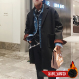 秋冬款风衣男毛呢大衣中长款韩版潮流加厚宽松大码青少年帅气男士呢子外套 黑色 L（尺码偏大）