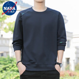 NASALIKE卫衣男长袖T恤男装衣服宽松休闲春秋款中年百搭时尚圆领上衣 藏青 3XL（建议150-165斤）