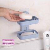 芈硕粘贴肥皂盒 沥水壁挂式双层简约承重香皂盒 粘贴浴室双格皂架 北欧蓝