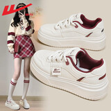 回力（Warrior）官方小白鞋女鞋秋季板鞋女士低帮饼干鞋皮面休闲鞋子女 米红 37