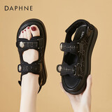 达芙妮凉鞋女百搭厚底魔术贴运动休闲沙滩鞋小香风优雅凉鞋女鞋 黑色 35