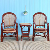 滕工巧匠 阳台真藤椅三件套茶桌椅休闲藤编腾椅子茶楼办公客厅家用二椅一桌靠背腾椅子藤制品 富贵红花边椅2把+高档方茶几