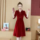 奈加图（NAIJIATU）2020新款秋冬季金丝绒连衣裙气质女装长袖显瘦收腰遮肚打底裙 酒红色 XL 建议115-125斤