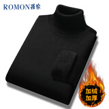 罗蒙（ROMON）高领毛衣男士加绒加厚打底针织衫保暖上衣外套男黑色2XL