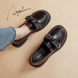 奥古狮登黑色乐福鞋女2025新款秋冬单鞋厚底鞋子爆晚晚豆豆鞋英伦风小皮鞋 BY533095黑色 37