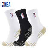 NBA篮球袜男士高筒休闲运动袜铜离子抗菌纱线长筒加厚毛巾底棉袜3双