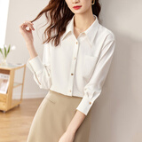 尚都比拉休闲白色衬衫女春秋职业正装高级感长袖衬衣上衣小个子 白色 XL 