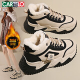 卡帝乐鳄鱼加绒女鞋冬季老爹鞋女棉鞋保暖运动休闲鞋子女 1542M 黑色 40