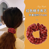 清晨的星星低丸子头发绳女生绑头发头绳大肠发圈扎头发高弹力耐用橡皮筋新款 格子红色