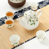 金岚玉骨瓷花茶壶泡瓷茶壶小壶沏茶壶凉水壶单壶小号家用水具 香榭丽舍-金钟杯5个玉兰壶 800ml