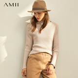 AMII慵懒风新款针织衫女秋冬新款修身半高领毛衣撞色两穿打底上衣 花灰 165/88A/L