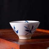 和风四季 日式茶具釉下彩粗陶茶壶耐高温功夫茶具斗笠茶碗复古茶具 麦花粗陶斗笠茶杯（60ml）单个