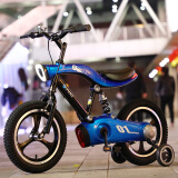 方西儿童自行车2-3-4-6-10岁寸小孩男女童宝宝单车带辅轮带灯 烤漆蓝色  铝合金一体轮 12寸 锂电池灯光音乐款