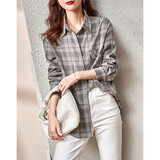 德玛纳【复古通勤叠穿格子】简约宽松落肩衬衫撞色保暖衬衣女装上衣