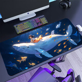 聚盈丰 鼠标垫大号桌垫笔记本键盘垫电脑办公锁边可爱卡通电竞包边游戏桌垫800*300*2mm 鲸鱼女孩