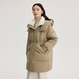 艾莱依仿羊羔毛领羽绒服女中长款大衣保暖外套 典雅绿 S