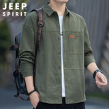 JEEP SPIRIT吉普长袖衬衫男秋冬季宽松休闲外套衬衣男工装上衣 军绿 3XL