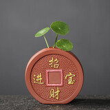 宇轩 指尖小茶宠紫砂紫创意泥彩绘花瓶迷你禅意小号五福花器摆件 单个指尖花器---招财进宝--朱泥