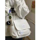 盛菲曼ins大学生斜挎包上课休闲背包单肩包 日系包包女原宿复古邮差包男 米白色【黑球+4个随机徽章】